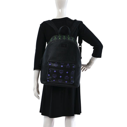 MCM Grained Calfskin Visetos Color Splash Medium Backpack Black Dahlia Purple Summer Green 2 of 8