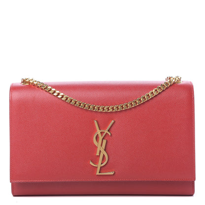 Saint Laurent Grain De Poudre Medium Monogram Kate Satchel Red 1 of 10