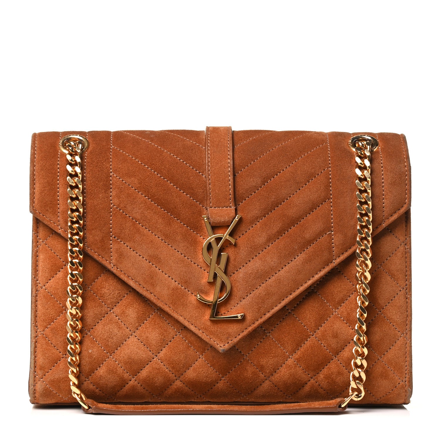 Saint Laurent Suede Mixed Matelasse Triquilt Medium Monogram Envelope Satchel Tan 1 of 4