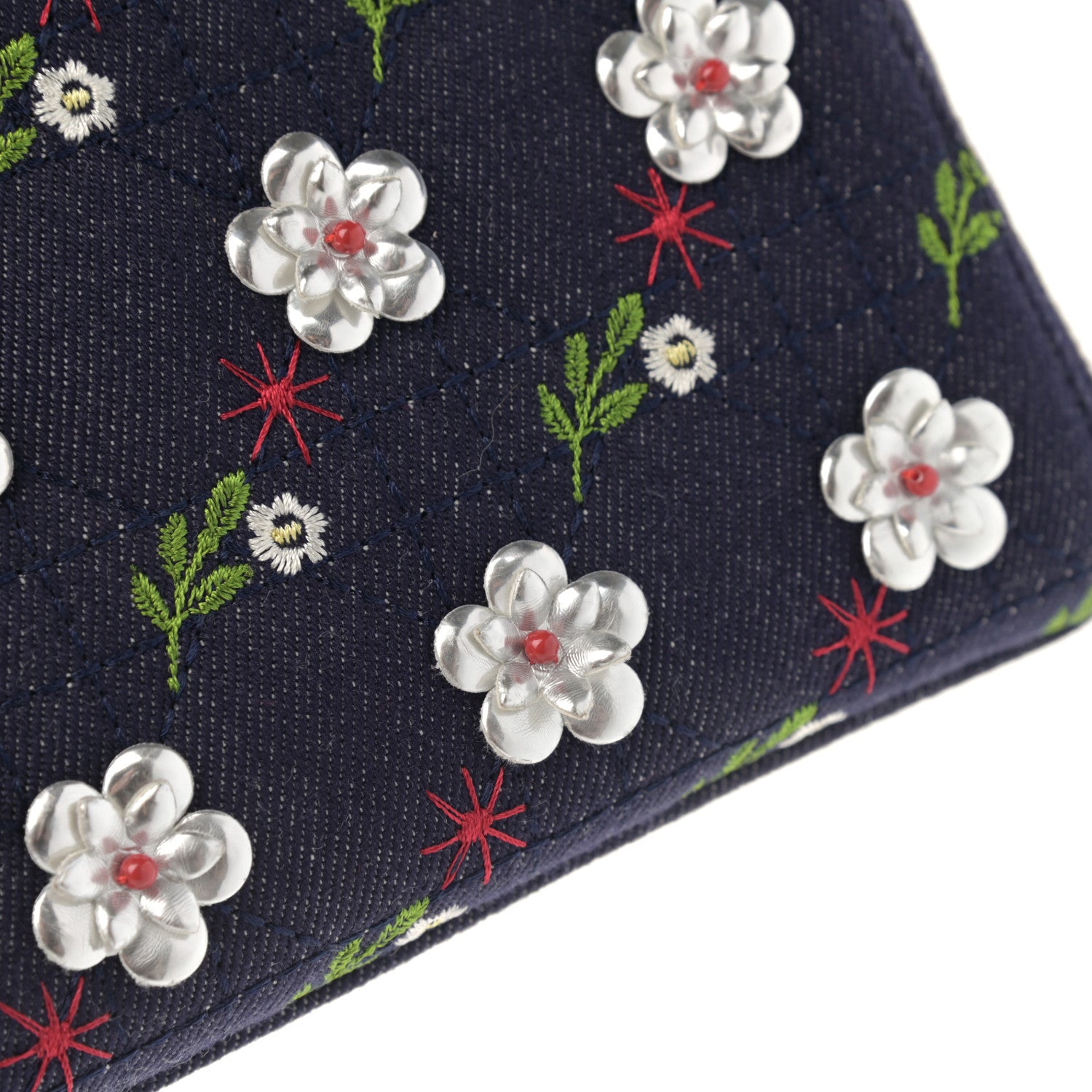 Christian Dior Denim Cannage Floral Embroidered Mini Lady Dior Blue 11 of 12
