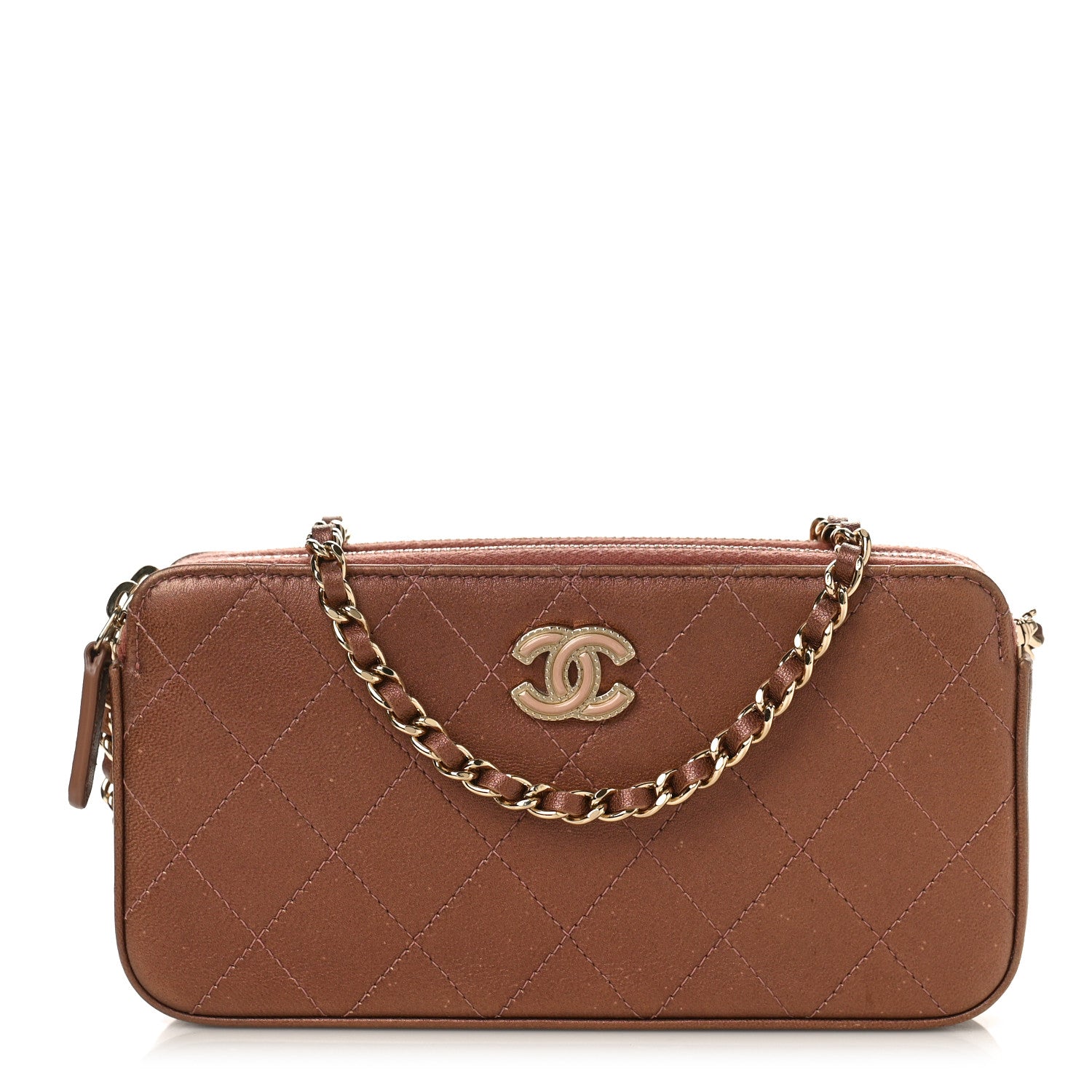 Chanel Goatskin Enamel Quilted Small Clutch With Chain Brown 1 of 10