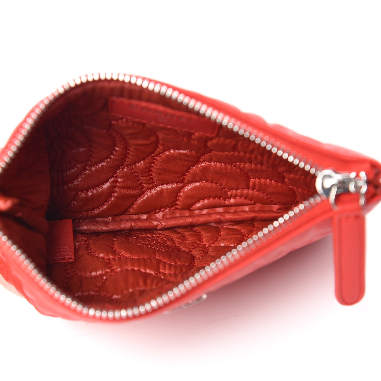 Goatskin Camellia Embossed Cosmetic Pouch Red