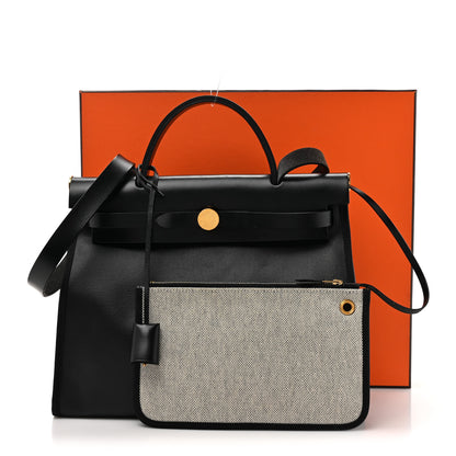 Hermes Toile H Berline Vache Hunter Herbag Zip PM 31 Black Ecru 15 of 15