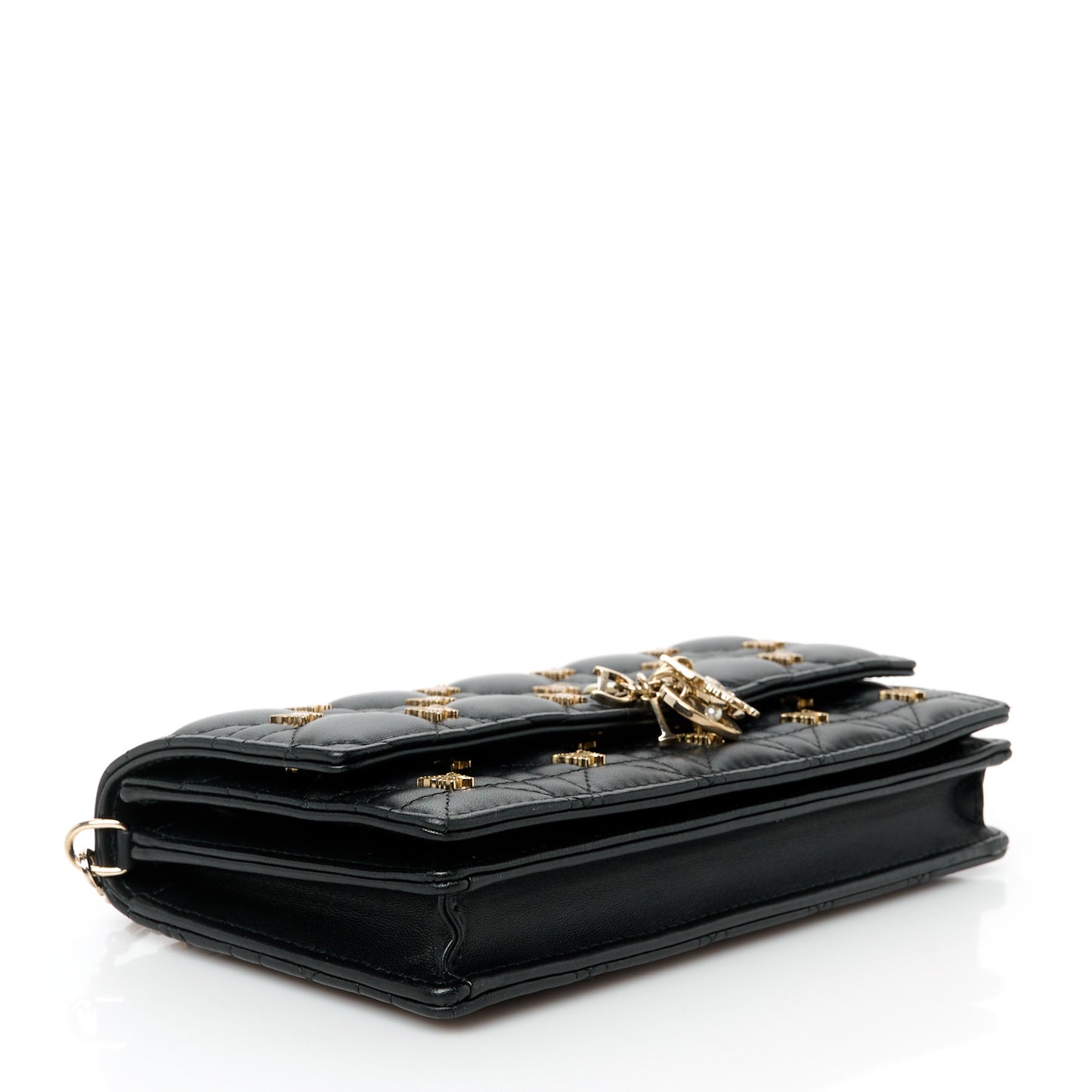 Lambskin Cannage Butterfly Studs Miss Dior Pouch Black