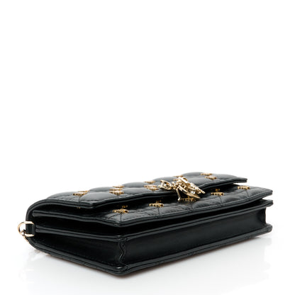 Christian Dior Lambskin Cannage Butterfly Studs Miss Dior Pouch Black 3 of 9