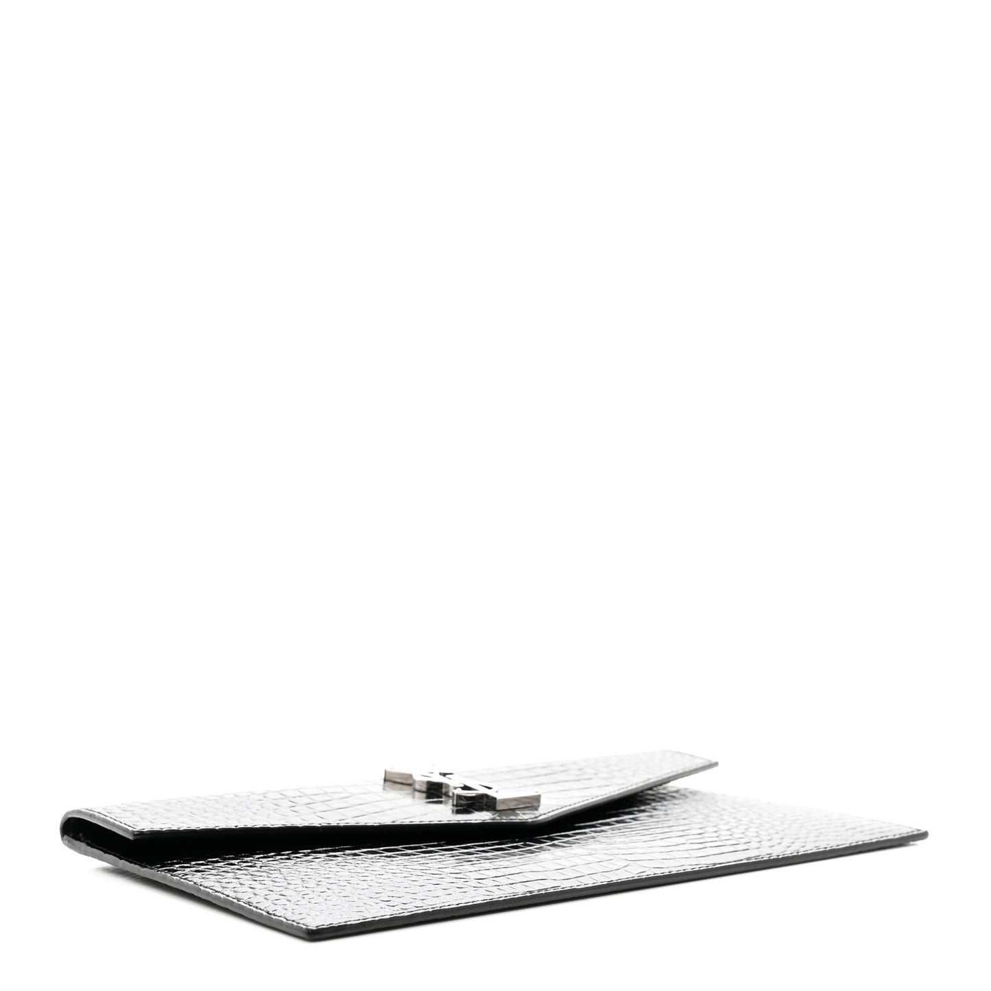 Calfskin Crocodile Embossed Uptown Monogram Clutch Black