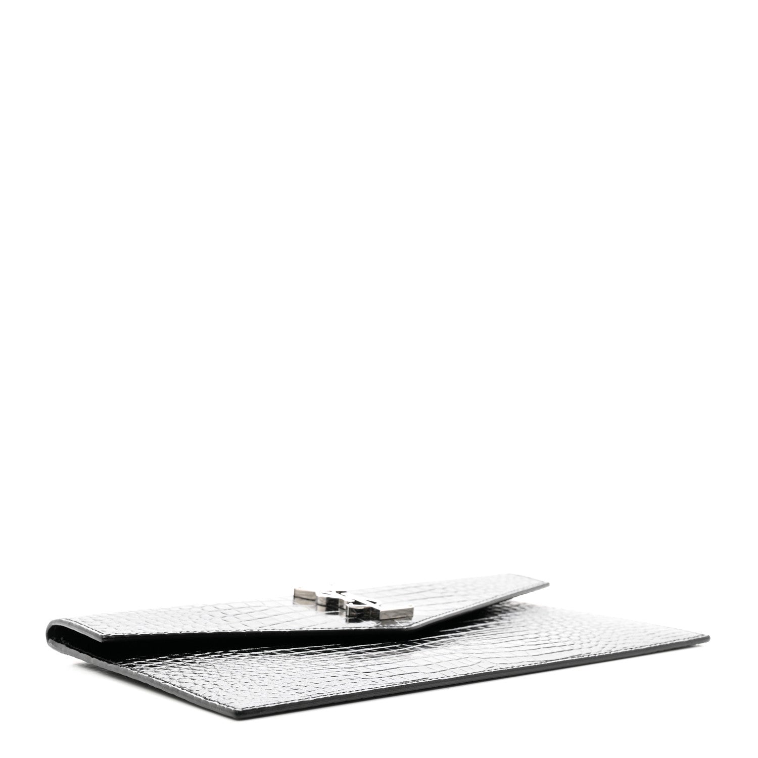 Saint Laurent Calfskin Crocodile Embossed Uptown Monogram Clutch Black 4 of 6