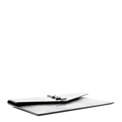 Saint Laurent Calfskin Crocodile Embossed Uptown Monogram Clutch Black 4 of 6