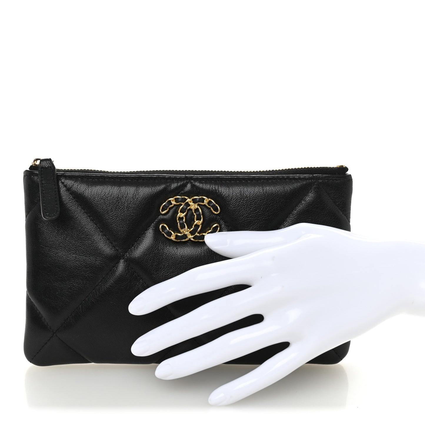 Shiny Goatskin Quilted Small Chanel 19 Pouch Black