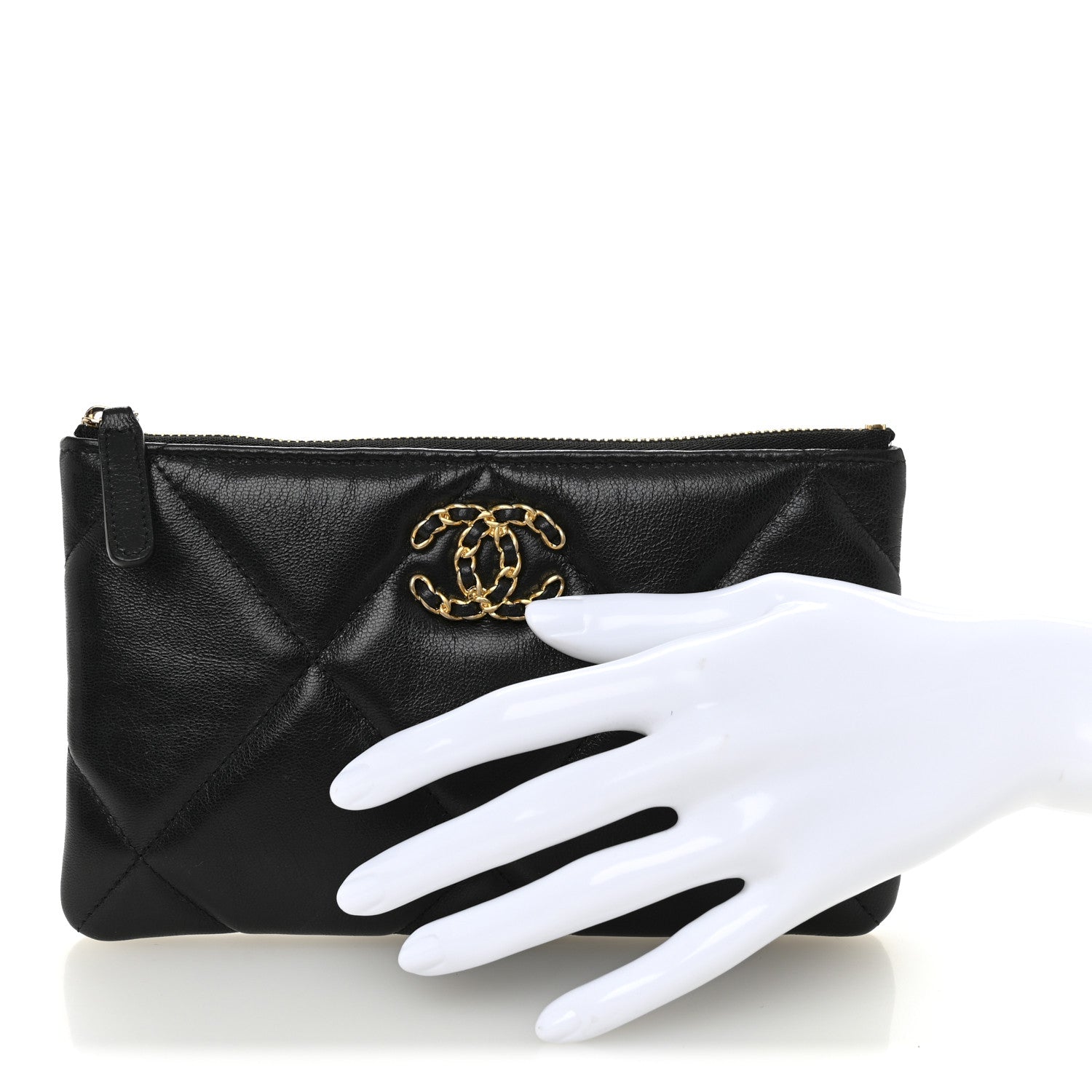 Chanel Shiny Goatskin Quilted Small Chanel 19 Pouch Black 2 of 8