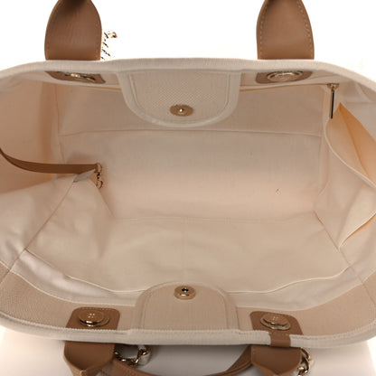 Chanel Canvas Pearl Medium Deauville Tote Ecru Beige 5 of 13