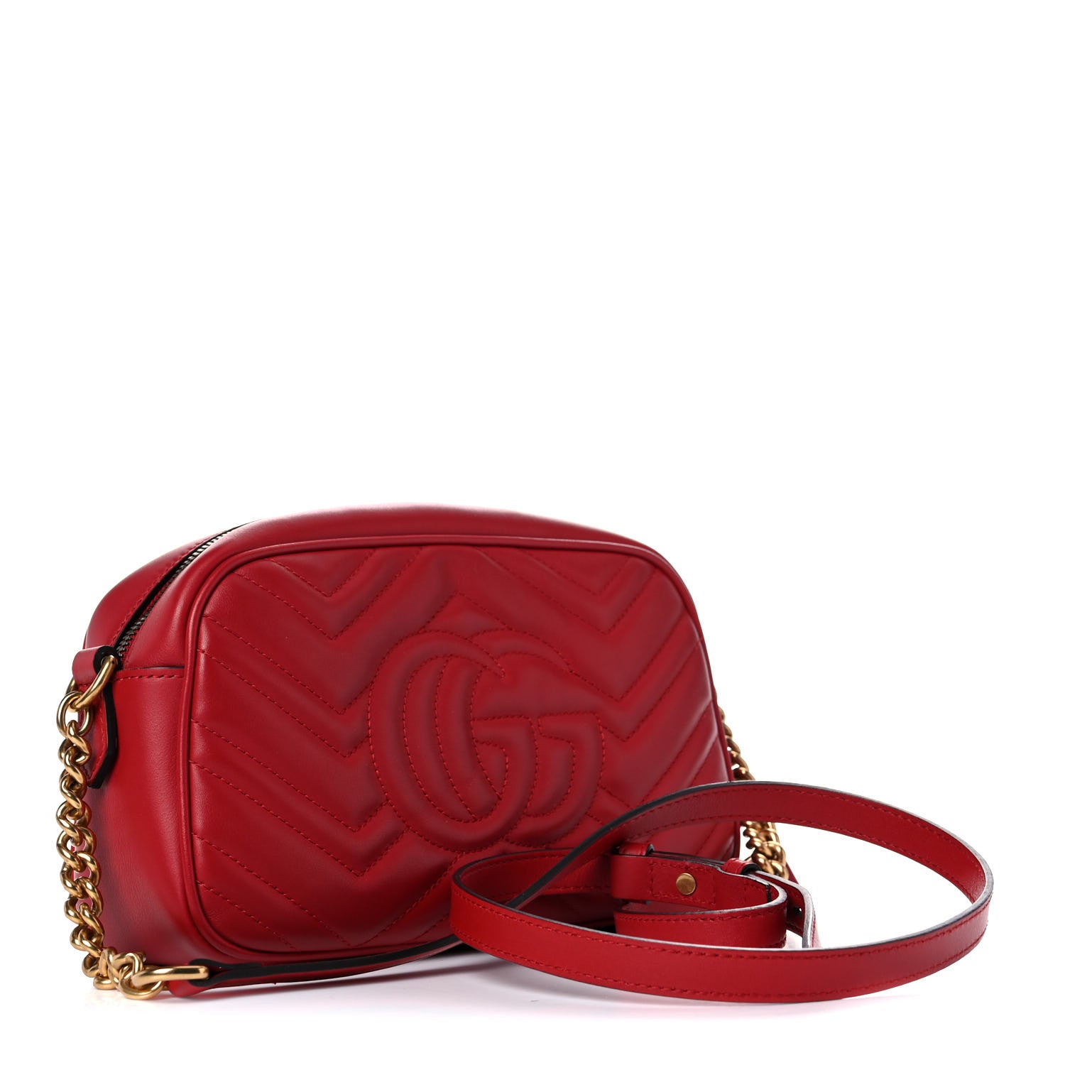 Gucci Calfskin Matelasse Small GG Marmont Chain Shoulder Bag Hibiscus Red 3 of 13