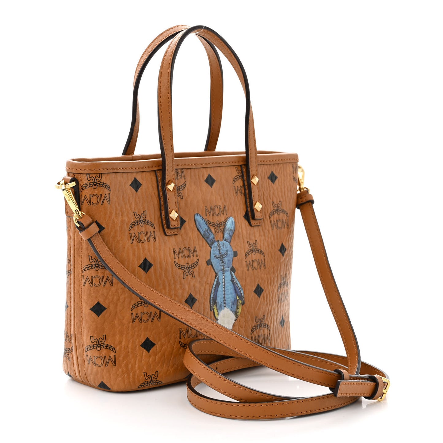 Visetos Rabbit Mini Top Zip Shopper Tote Cognac