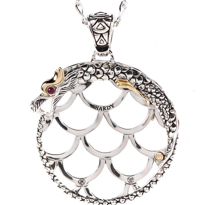 John Hardy Sterling Silver 18K Gold Ruby Naga Round Pendant Necklace 5 of 7