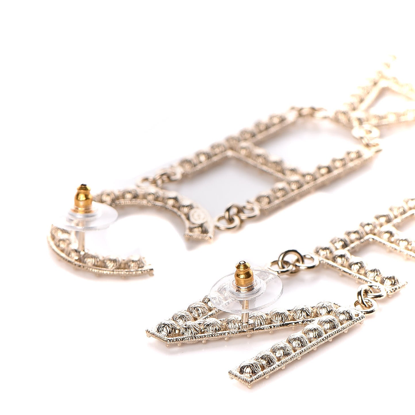 Crystal Cha-Nel Logo Drop Earrings Gold