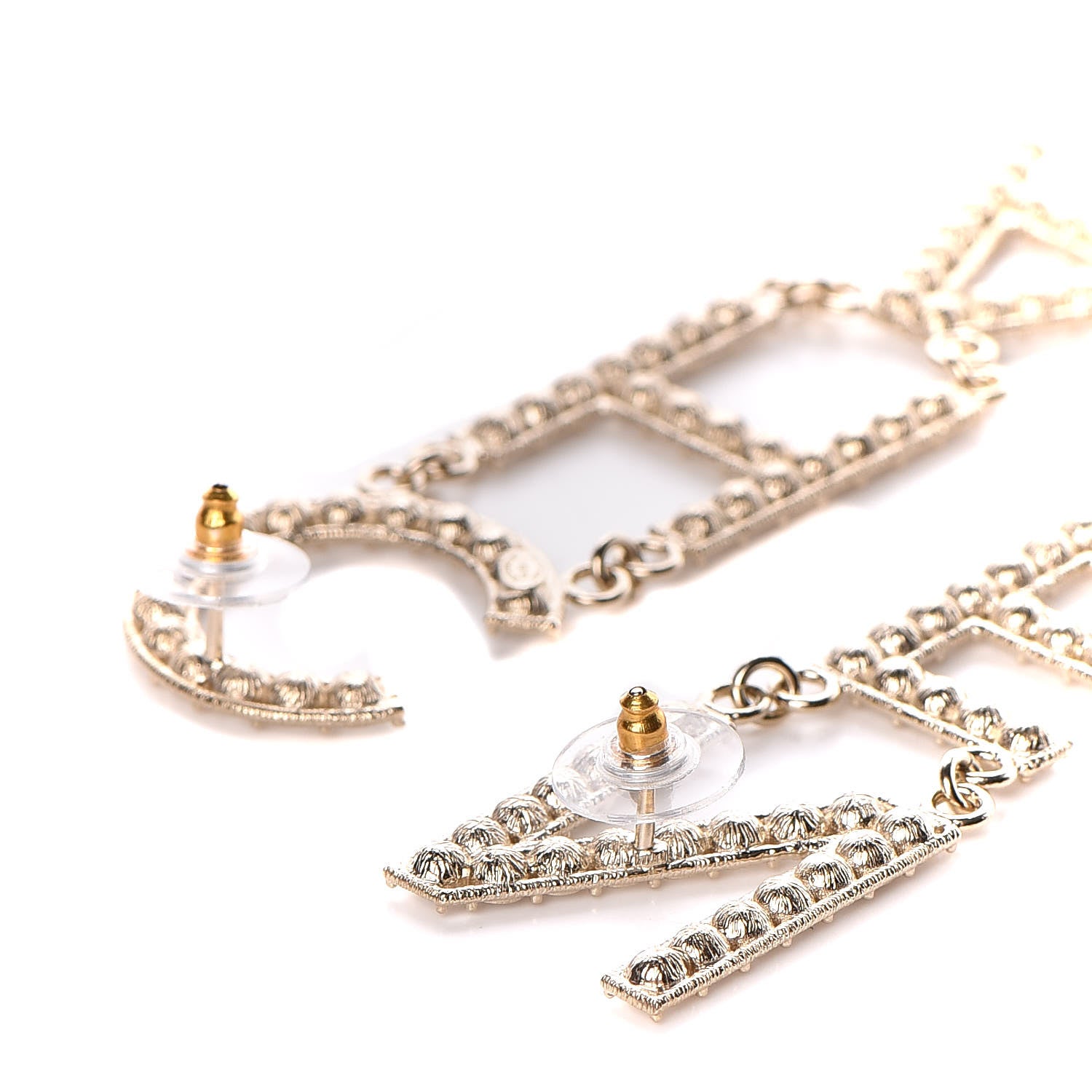 Chanel Crystal Cha-Nel Logo Drop Earrings Gold 3 of 5
