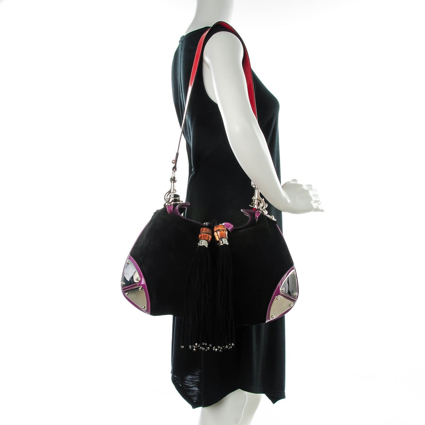 Suede Medium Indy Top Handle Hobo Black Purple Red