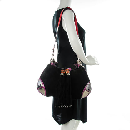 Gucci Suede Medium Indy Top Handle Hobo Black Purple Red 2 of 7