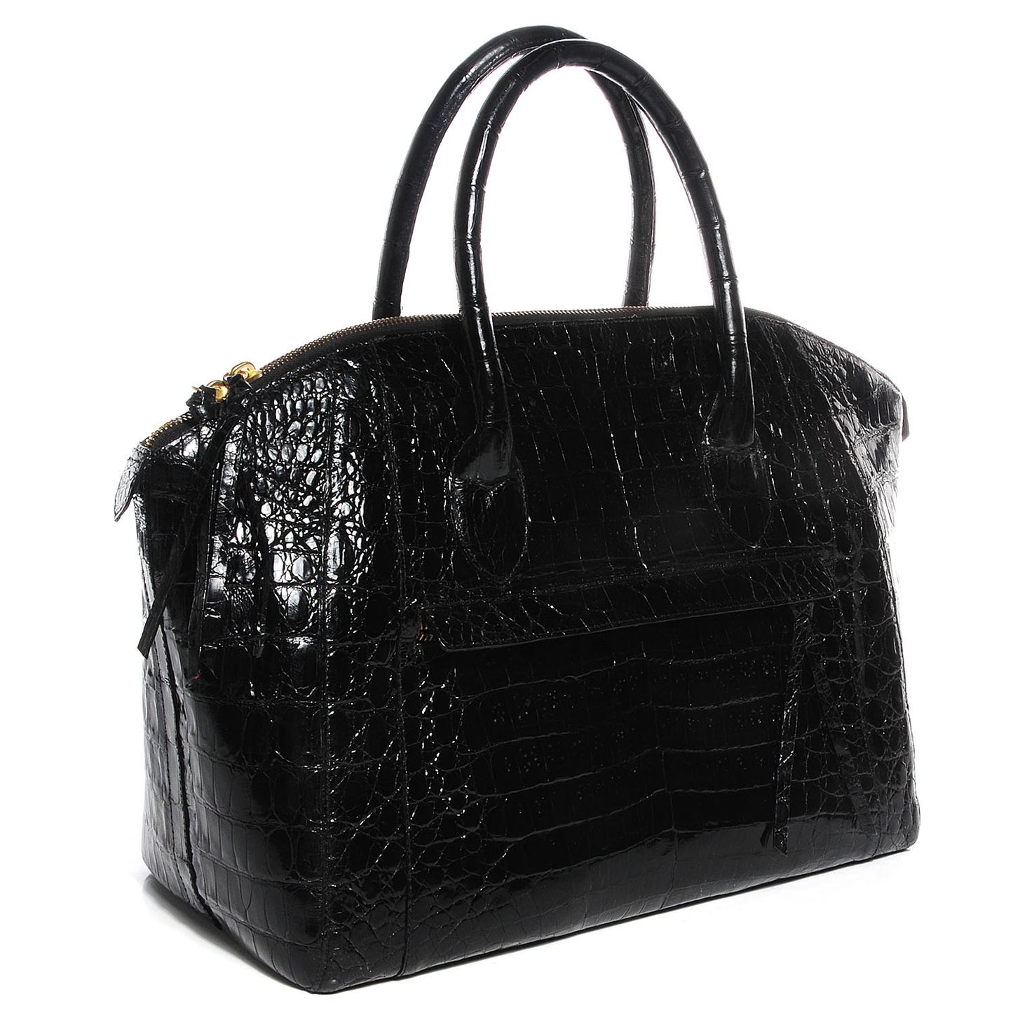 Glossy Crocodile Medium Satchel Black