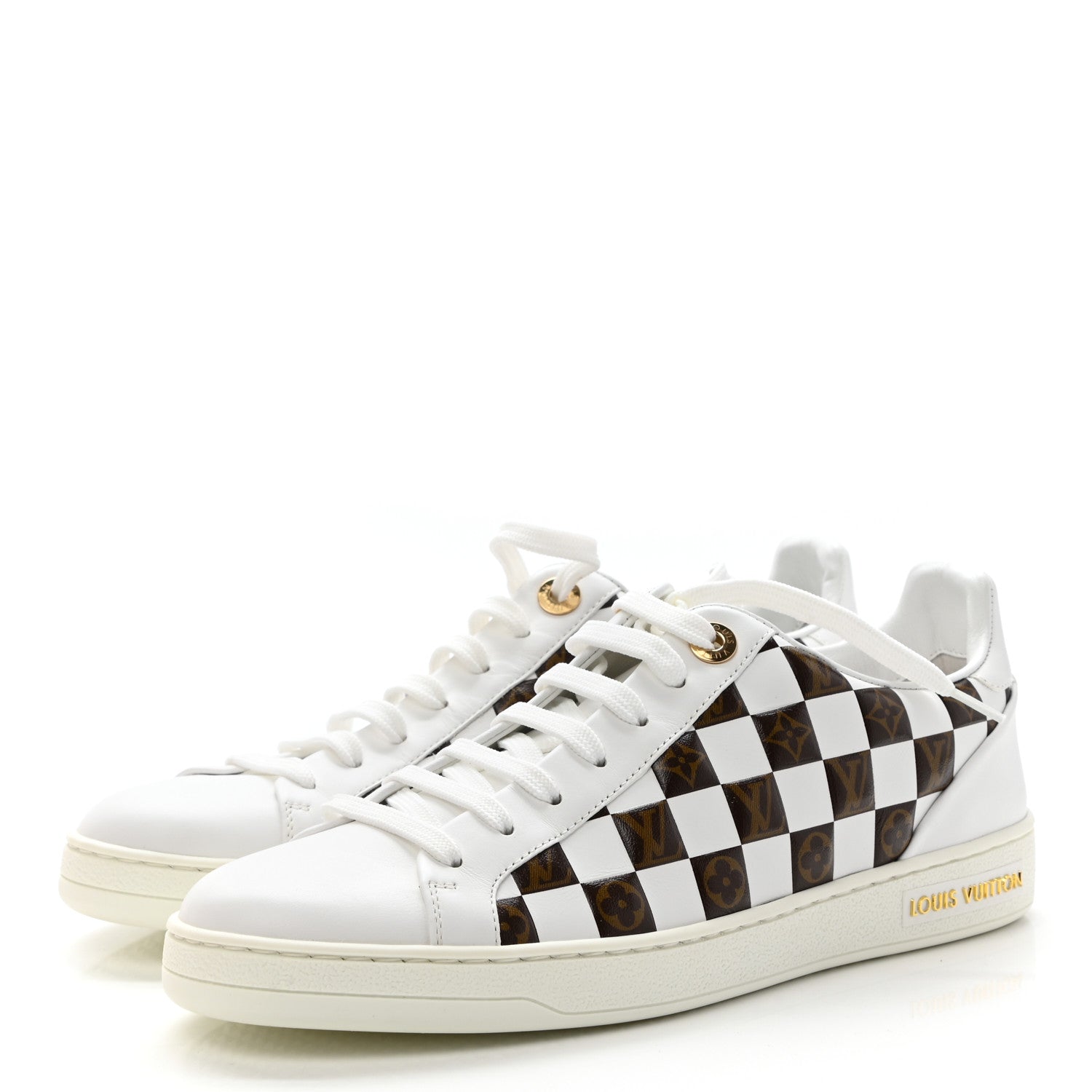 Louis Vuitton Calfskin Monogram Damier Tressage Frontrow Sneakers 38 White 3 of 9