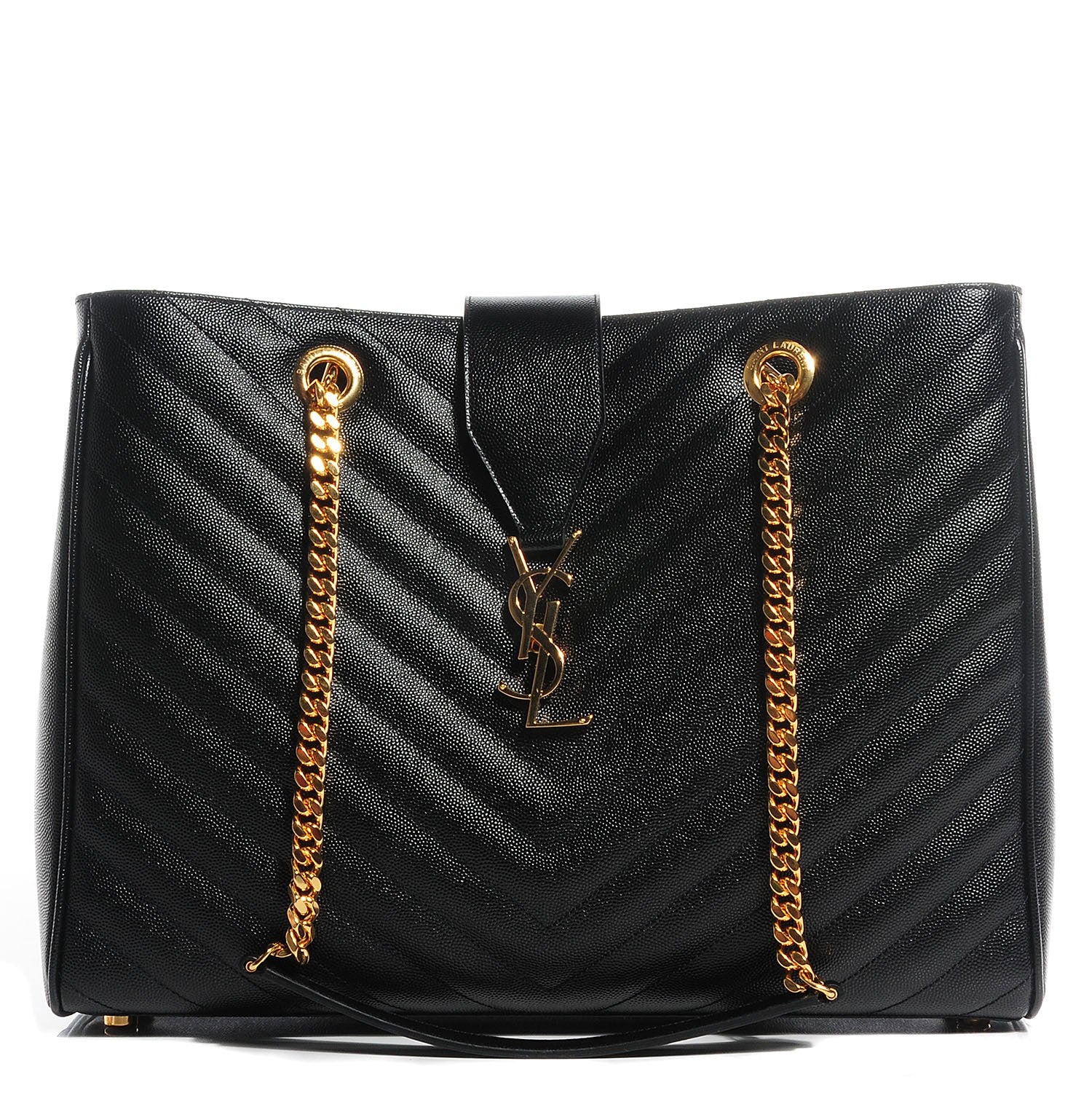 Saint Laurent Grain De Poudre Matelasse Chevron Monogram Shopping Bag Black 1 of 9