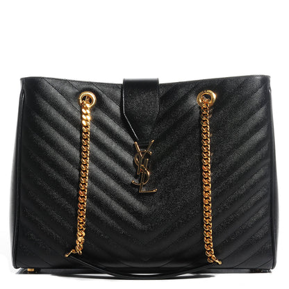 Saint Laurent Grain De Poudre Matelasse Chevron Monogram Shopping Bag Black 1 of 9