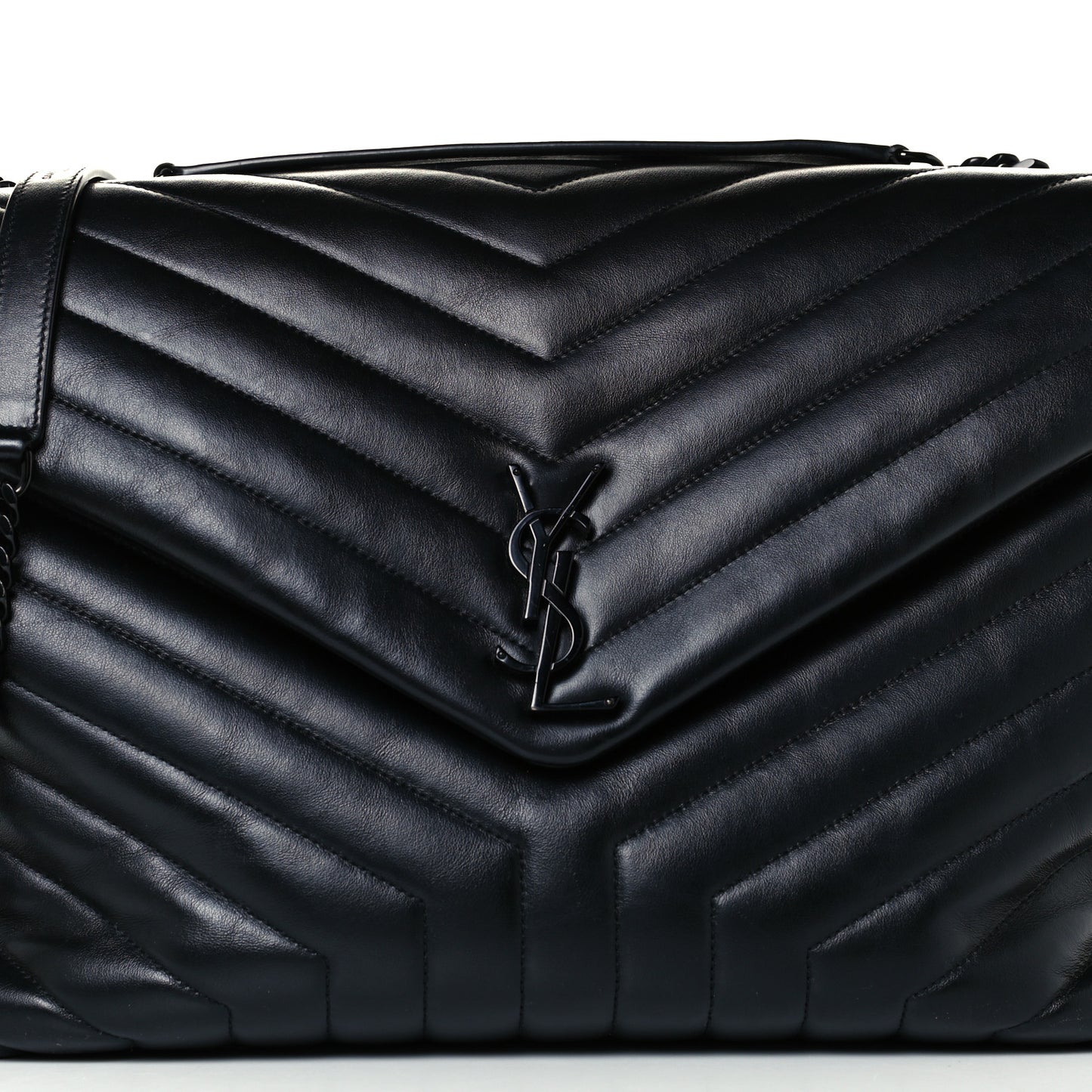 Calfskin Y Quilted Monogram Large Loulou Chain Satchel Black