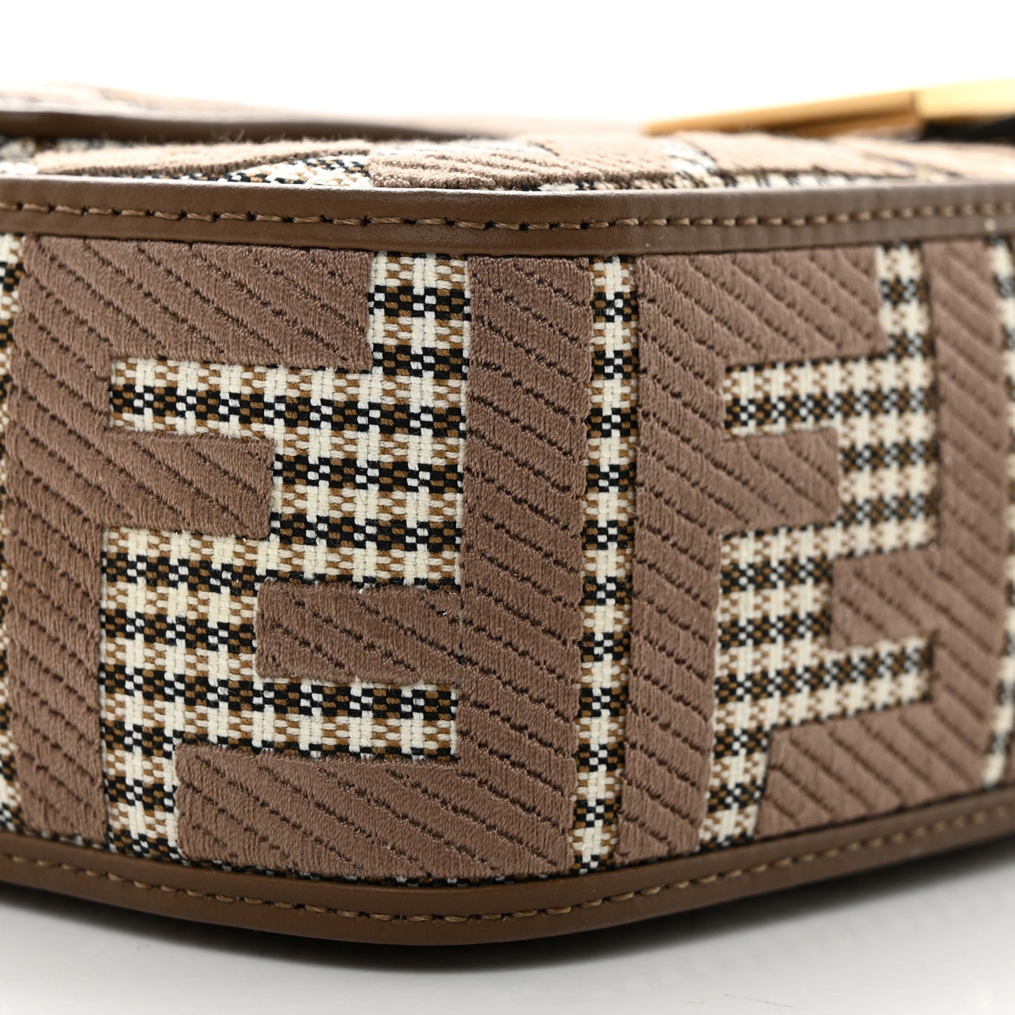 Wool Vitello King Houndstooth FF Embroidered Baguette Beige Moro