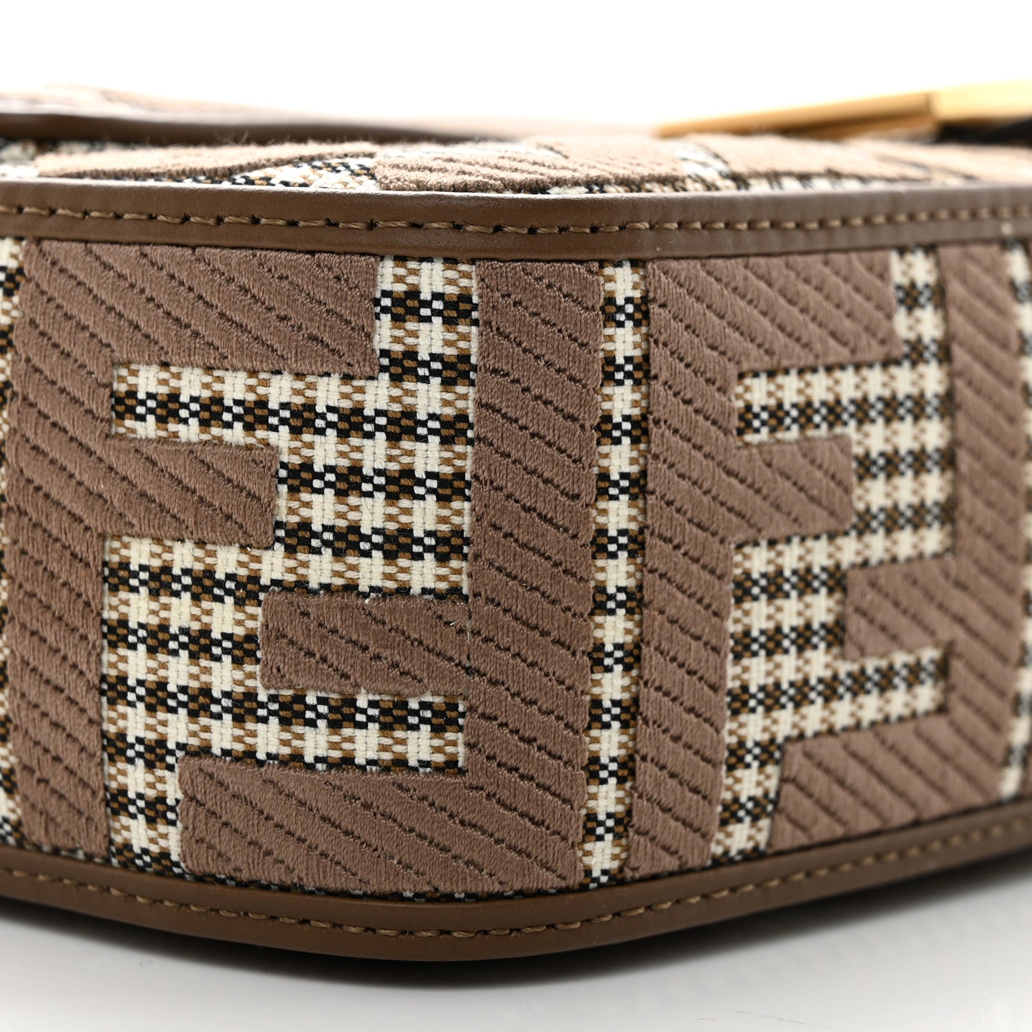 Fendi Wool Vitello King Houndstooth FF Embroidered Baguette Beige Moro 9 of 11