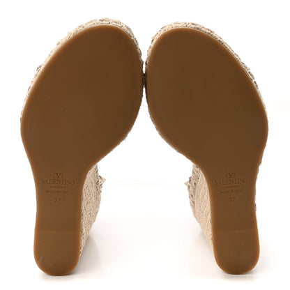 Valentino Garavani Grained Calfskin Rockstud Ankle Strap Espadrille 15/105mm Wedge Sandals 37 Poudre Natural 6 of 10