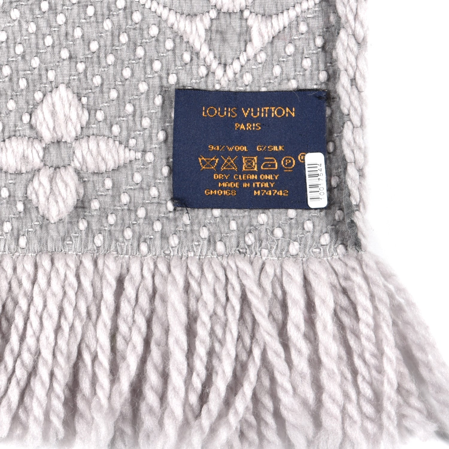 Louis Vuitton Wool Silk Logomania Scarf Pearl Grey 4 of 4