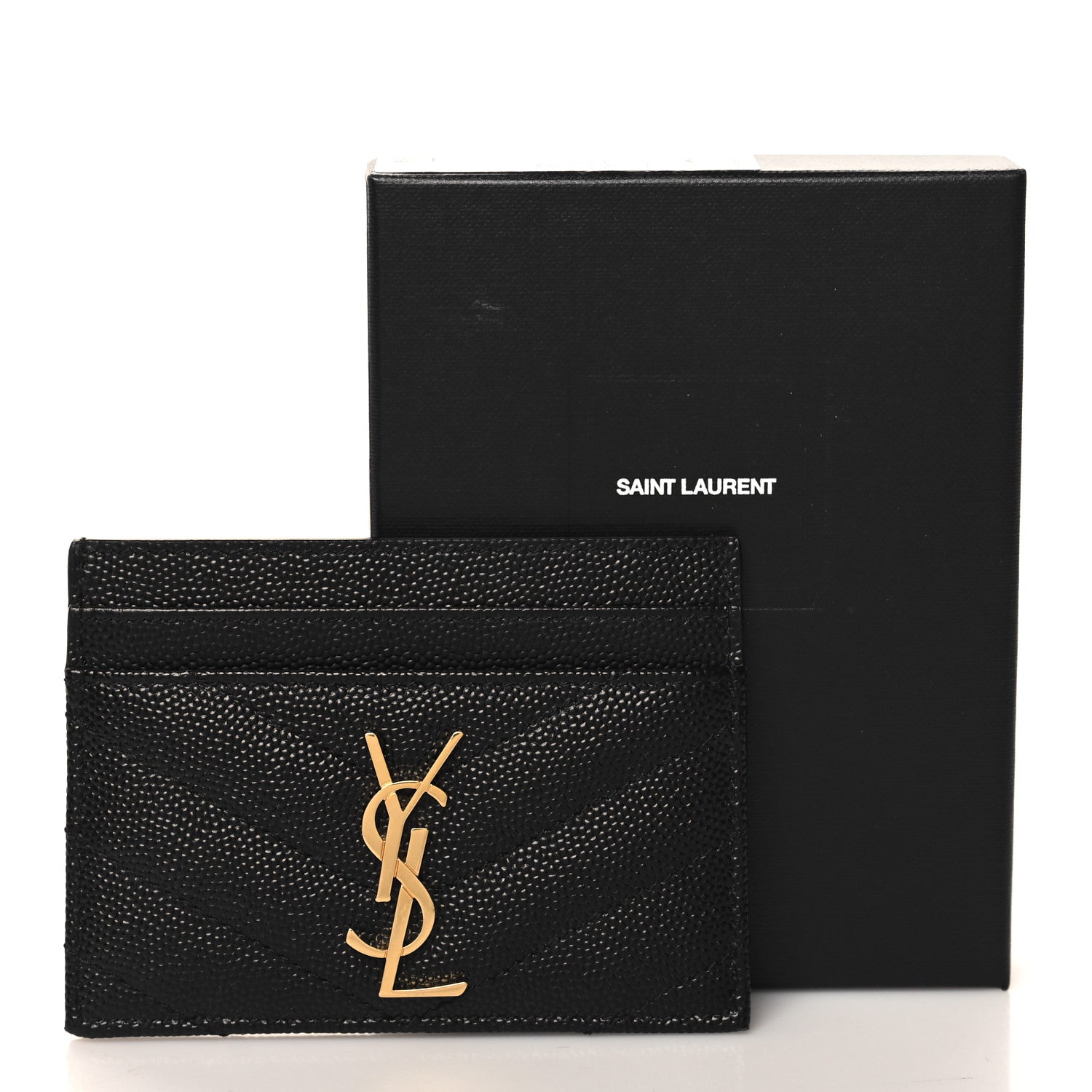 Saint Laurent Grain De Poudre Matelasse Chevron Monogram Credit Card Case Black 8 of 8
