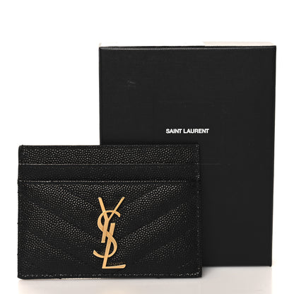 Saint Laurent Grain De Poudre Matelasse Chevron Monogram Credit Card Case Black 8 of 8