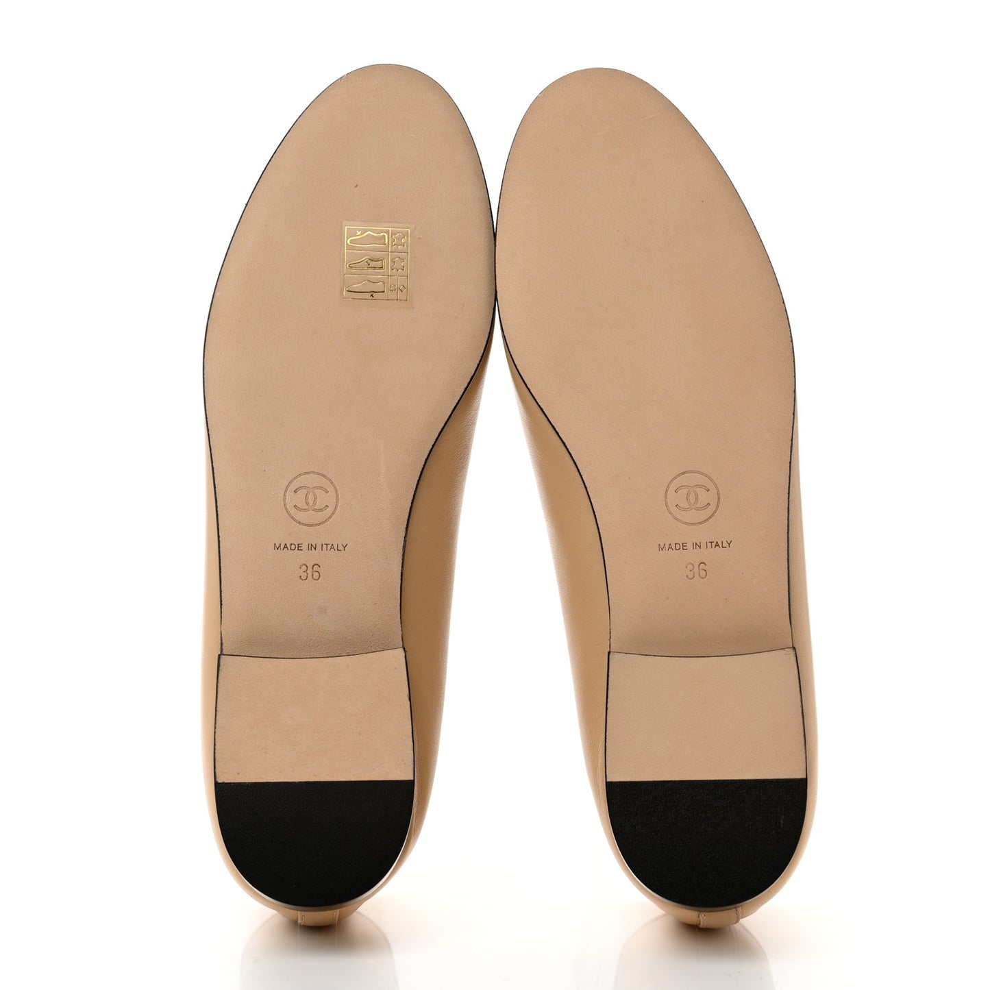 Lambskin Cap Toe CC Ballerina Flats 36 Beige Black
