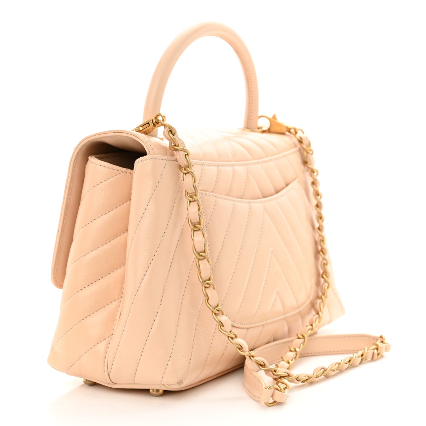Calfskin Chevron Quilted Medium Coco Handle Flap Beige