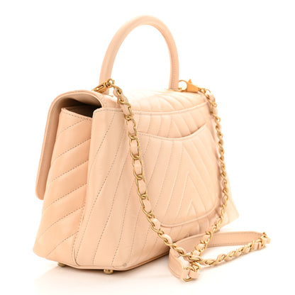 Chanel Calfskin Chevron Quilted Medium Coco Handle Flap Beige 3 of 11