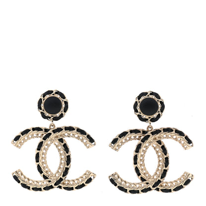 Chanel Lambskin CC Chain Drop Earrings Black Gold 1 of 5