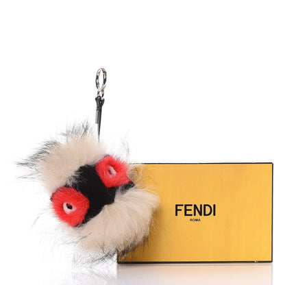 Fendi Mink Fox Rabbit Fur Vitello Flamingo Kurioso Monster Bag Bug Charm Beige Multicolor Black 6 of 6