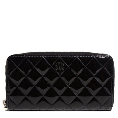 Chanel Patent Calfskin Quilted Large Gusset Zip Around Wallet Black 1 of 8