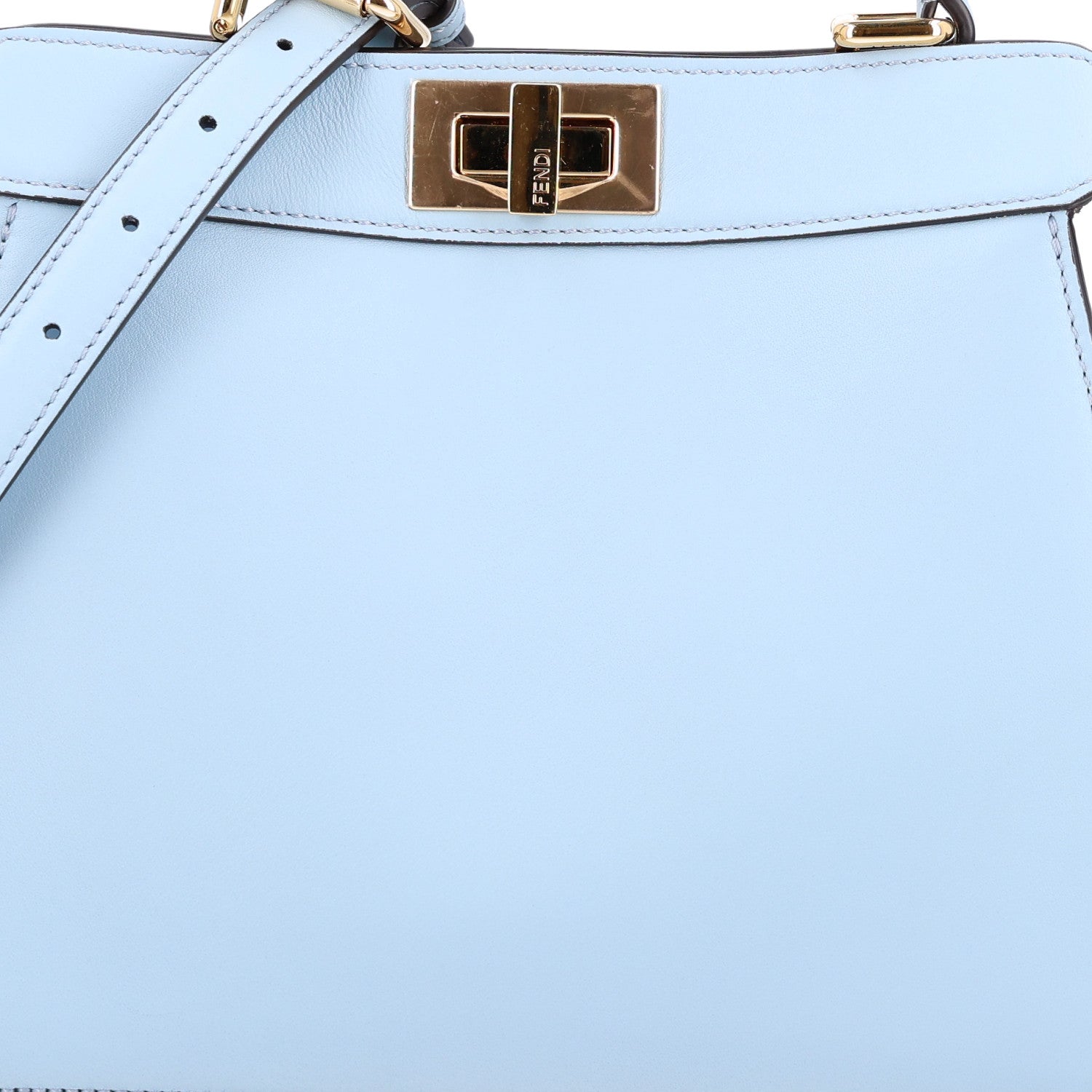 Fendi Vitello Seta Shiny Nappa Small Peekaboo I SEE U Satchel  Azzurro Baby Camelia 7 of 9
