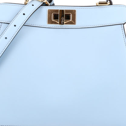 Fendi Vitello Seta Shiny Nappa Small Peekaboo I SEE U Satchel  Azzurro Baby Camelia 7 of 9