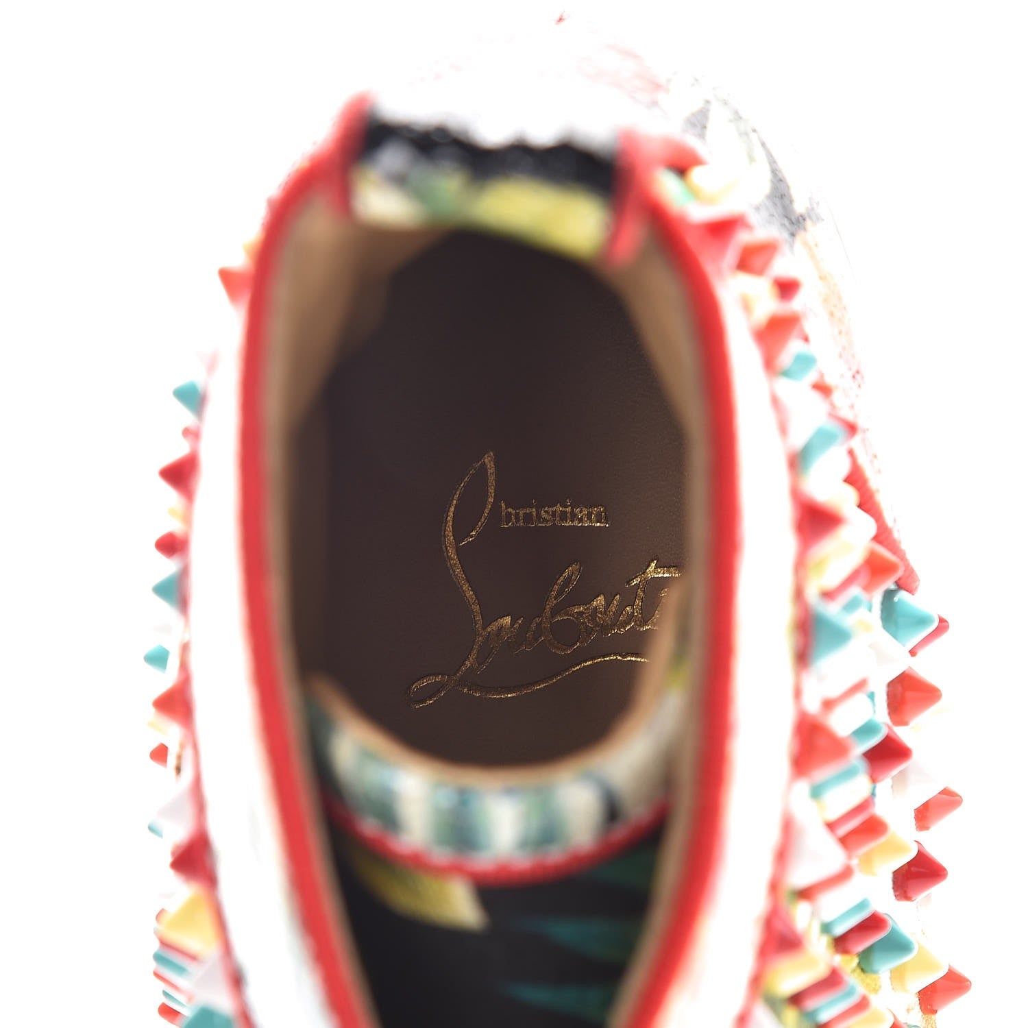 Christian Louboutin Canvas Crackled Calfskin Hawaii Print Louis Orlato Spikes Sneakers 36.5 Multicolor 8 of 9