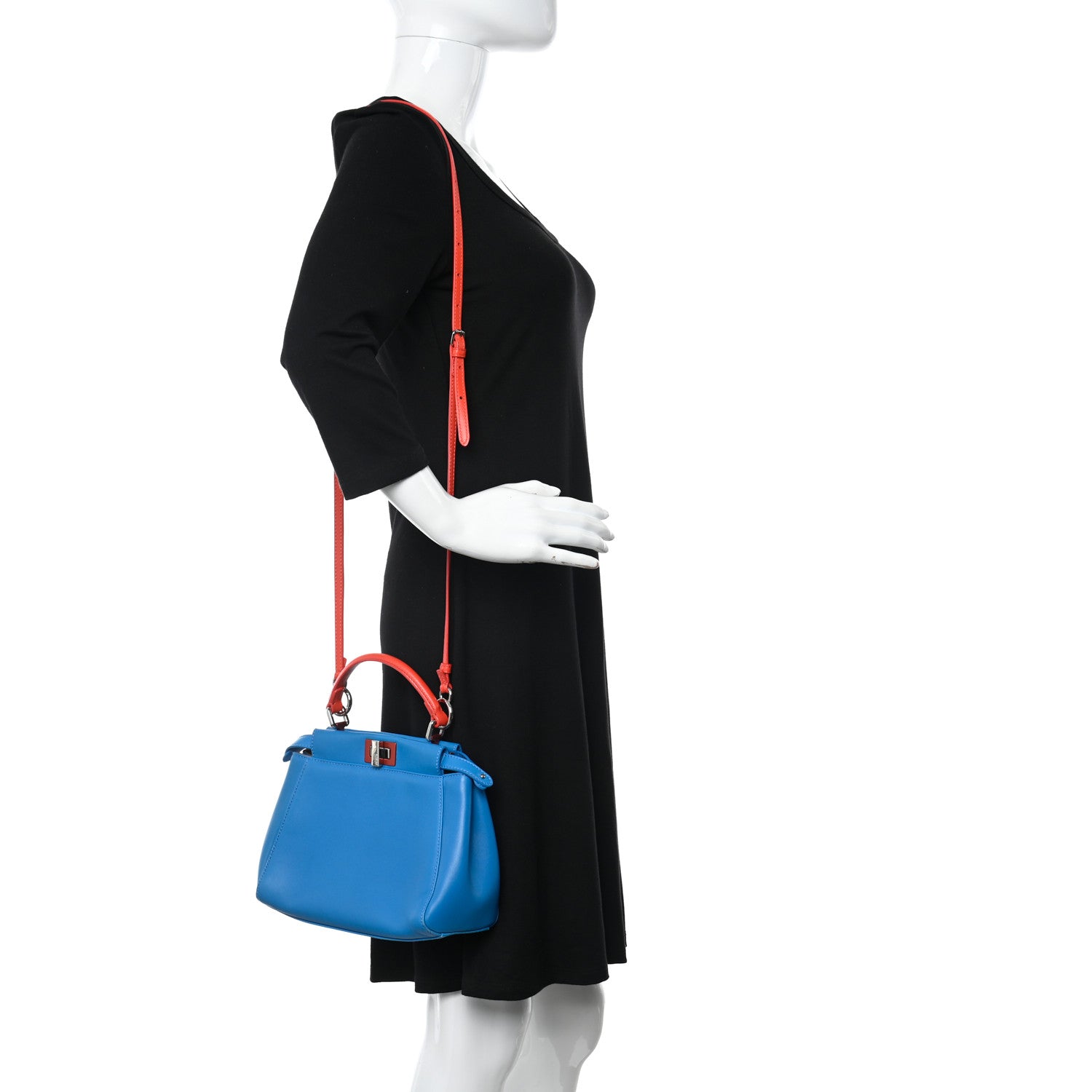 Fendi Nappa Colorblock Mini Peekaboo Iconic Satchel Blue Royal Papavero Cuoio 2 of 11