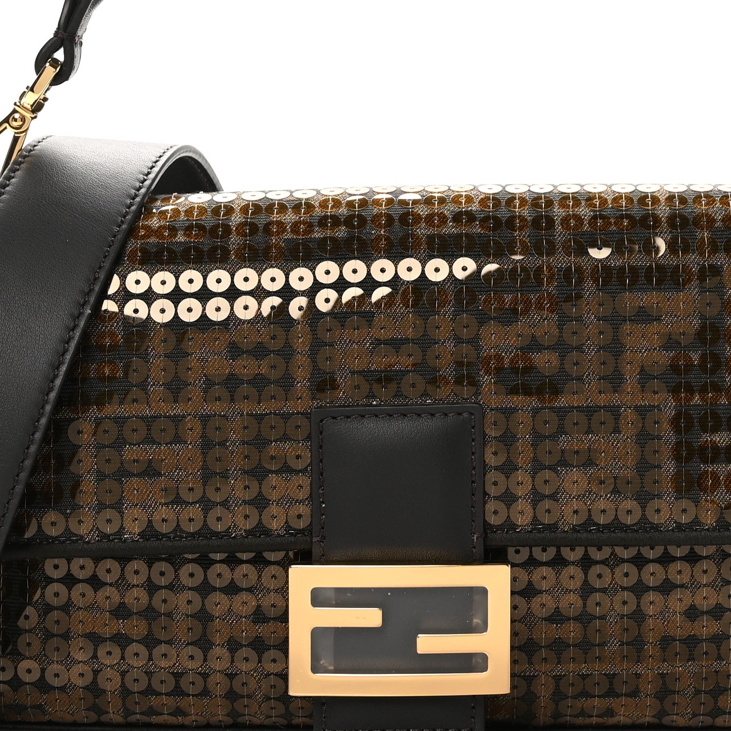 Fendi Fabric Jacquard Paillettes Vitello Seta FF 1974 Baguette Testa di Moro Real Ebano 8 of 10