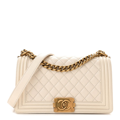 Chanel Metallic Calfskin Quilted Medium Boy Flap Ivory 1 of 11