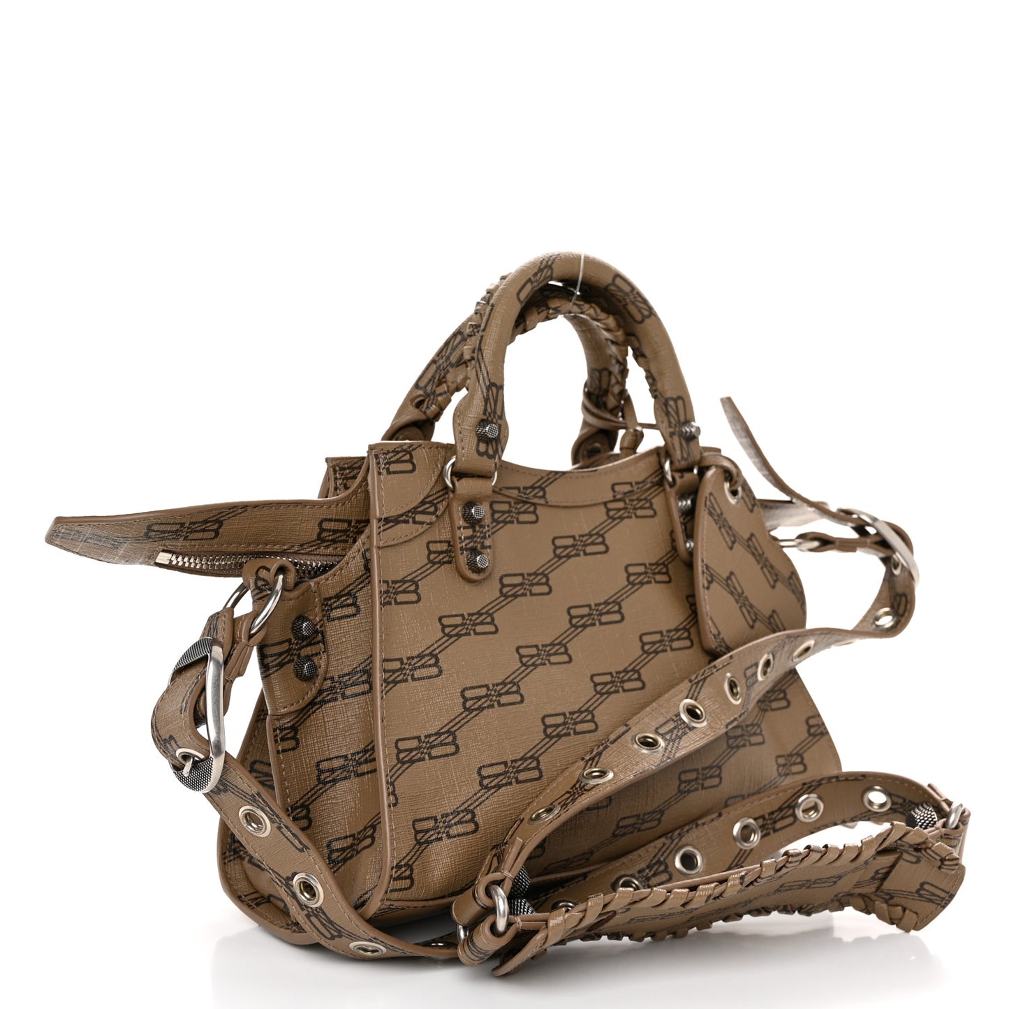 Coated Canvas BB Monogram Neo Cagole Handbag XS Beige Brown