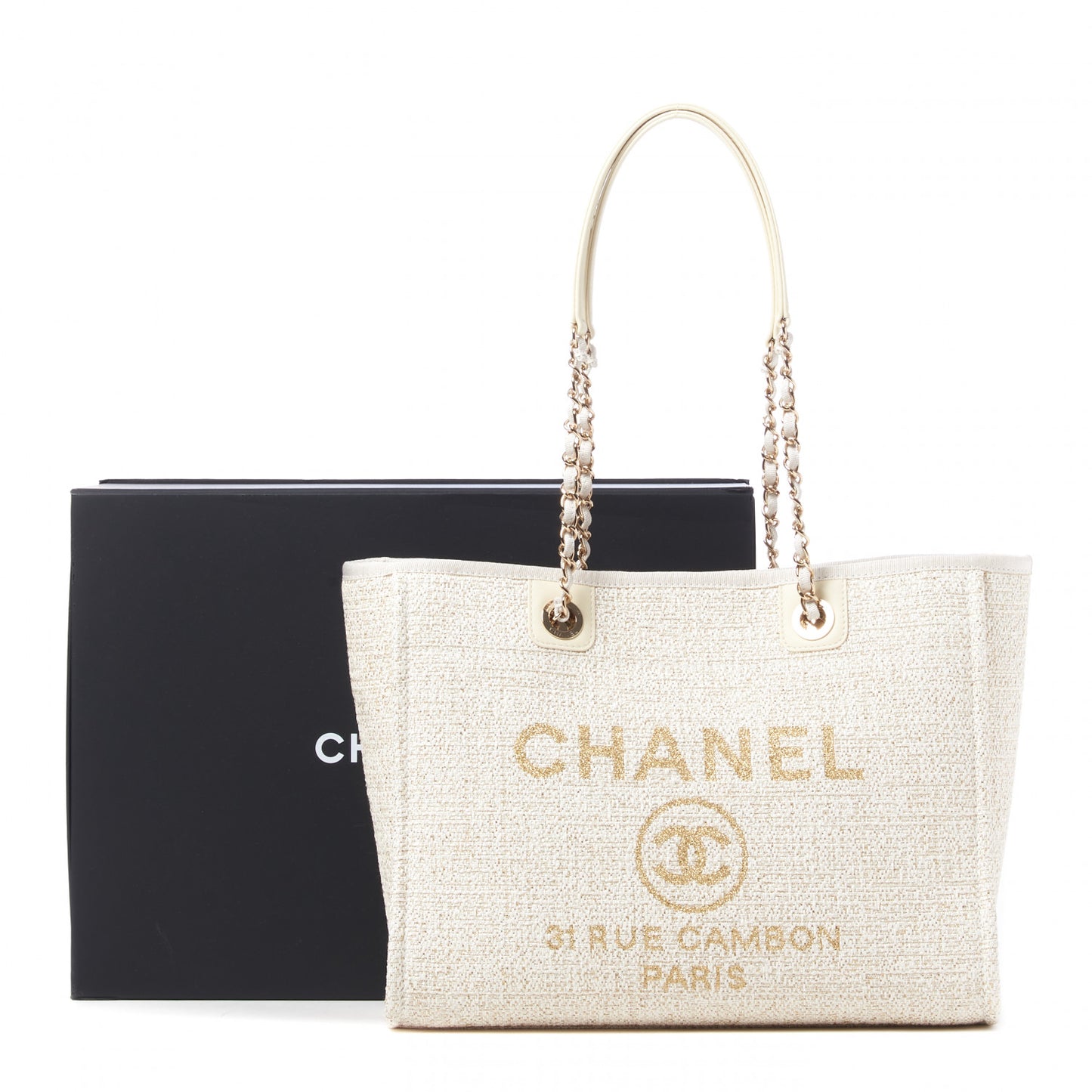 Lurex Boucle Small Deauville Tote White