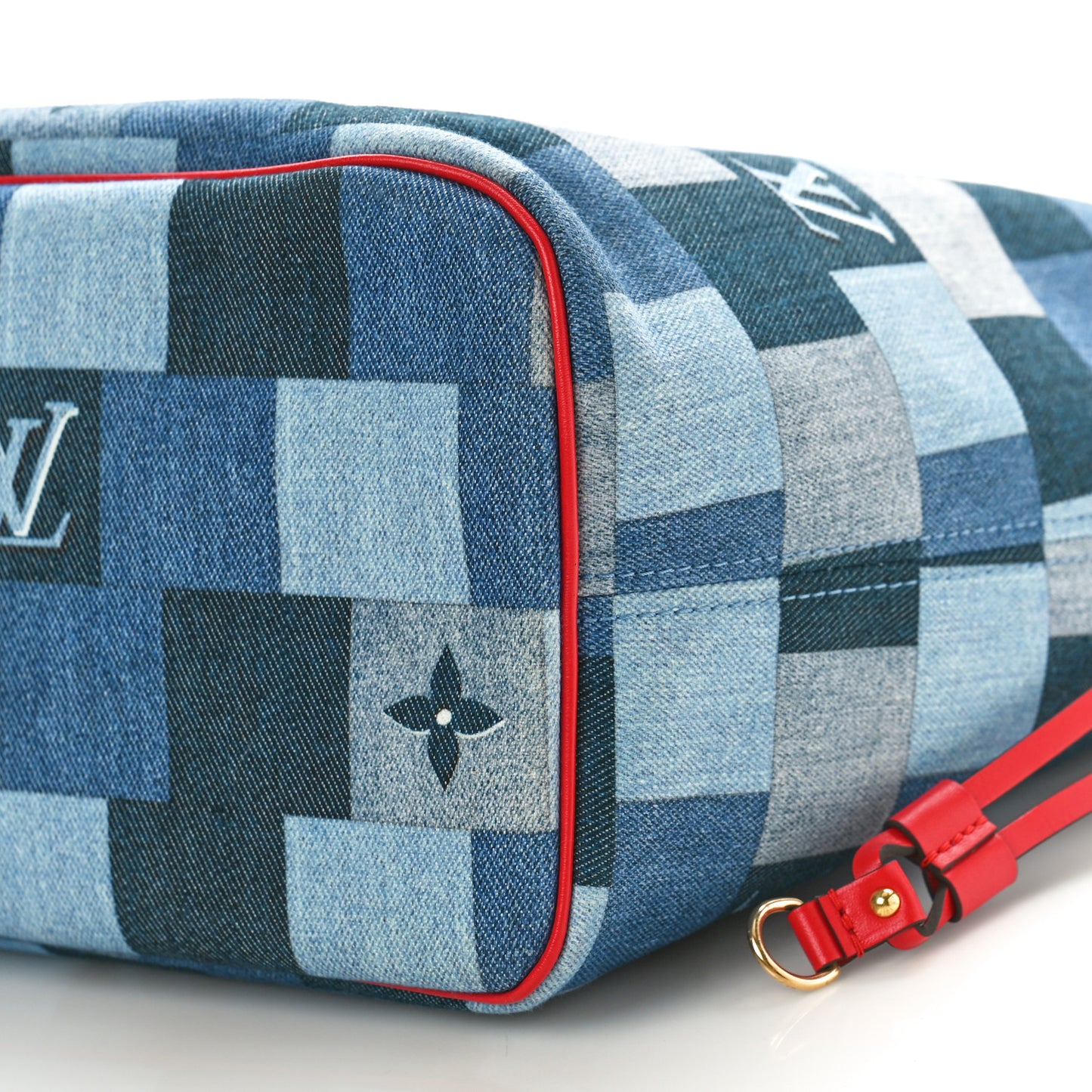 Denim Damier Monogram Patchwork Neverfull Blue Rouge