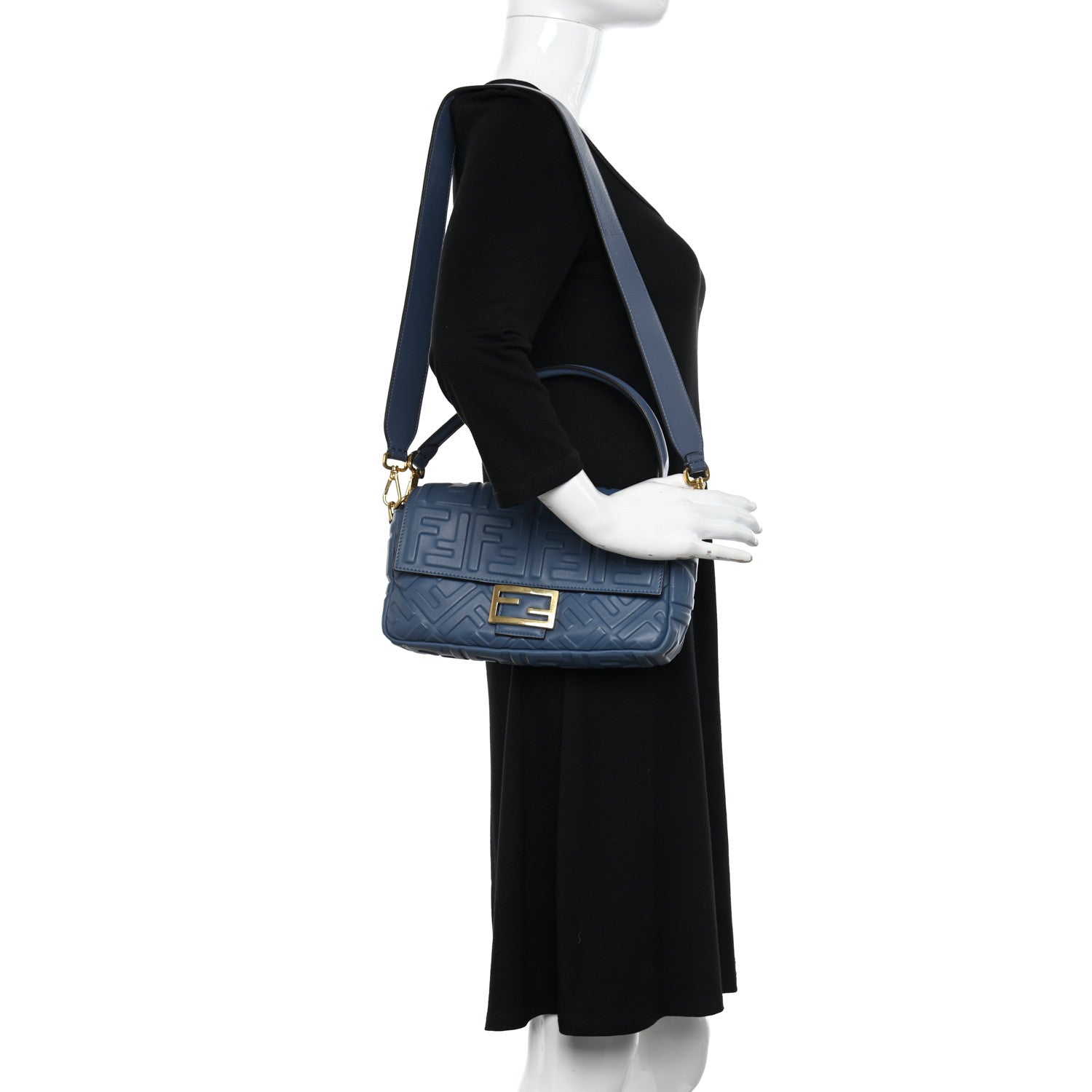 Fendi Nappa FF 1974 Embossed Baguette Mirto 2 of 11