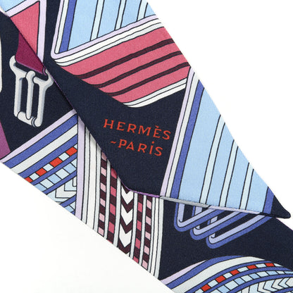 Hermes Silk Sangles En Zigzag Twilly Prune Bleu Rouge 2 of 4